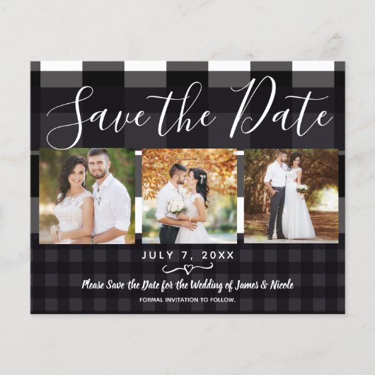 Schwarz Weiß Karo Foto Save the Date (Vorderseite)