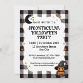 Schwarz-Weiß-Karo Gingham Halloween Einladung (Vorderseite)