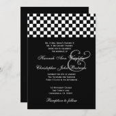 Schwarz-Weiß-Karo Hochzeitsmetall 32 Einladung (Vorne/Hinten)