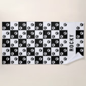 Schwarz-Weiß-Karo-Muster mit Namen einfügen Strandtuch (Vorderseite)