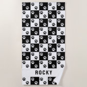 Schwarz-Weiß-Karo-Muster mit Namen einfügen Strandtuch (Vorderseite)