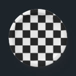 Schwarz-Weiß-Karo-Muster Pappteller<br><div class="desc">Checked Pattern an der Checkbox in Schwarz und Weiß. Gecheckte und karierte retrogeometrische Schachbrettkonstruktion. Retro moderne zeitgenössische 50er 80er ästhetisch. Auffallend,  kühl,  einfarbig.</div>