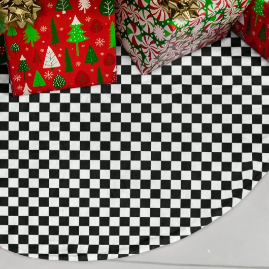 Schwarz-Weiß-Karo Polyester Weihnachtsbaumdecke