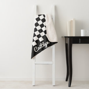 Schwarz-Weiß Karo Retro Modern Anpassbar Sherpadecke