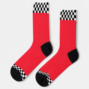 Schwarz + Weiß Karo Saum Echt Rot Socken
