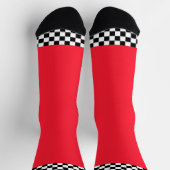 Schwarz + Weiß Karo Saum Echt Rot   Socken (Oben)