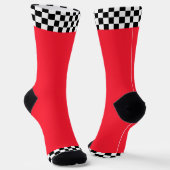Schwarz + Weiß Karo Saum Echt Rot   Socken (Gewinkelt)