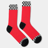 Schwarz + Weiß Karo Saum Echt Rot   Socken (Rechts)