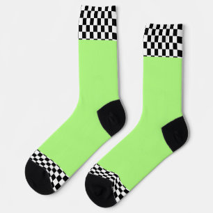 Schwarz + Weiß Karo Saum in Hellgrün Socken