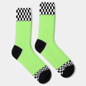 Schwarz + Weiß Karo Saum in Hellgrün Socken (Rechts)