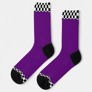 Schwarz Weiß Karo Saum Lila Socken