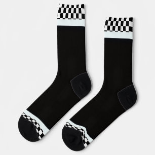 Schwarz + Weiß Karo Saum Schwarz Socken