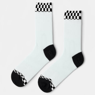 Schwarz + Weiß Karo Saum Weiß Socken