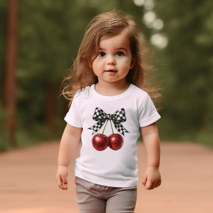Schwarz-Weiß-Karo-Schleife mit Kirschen Baby T-shirt