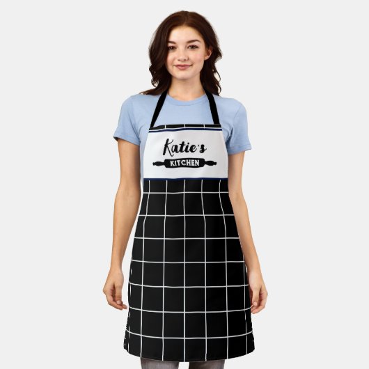 Schwarz-Weiß-Karo Schürze (Getragen)