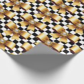 Schwarz-Weiß-Karo und Goldrausch Geschenkpapier (Ecke)