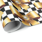 Schwarz-Weiß-Karo und Goldrausch Geschenkpapier (Rolleneckpunkt)