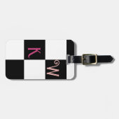 Schwarz-Weiß-Karo Zwei Initialen Monogramm Gepäckanhänger (Vorderseite horizontal)