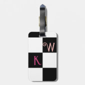 Schwarz-Weiß-Karo Zwei Initialen Monogramm Gepäckanhänger (Rückseite vertikal)