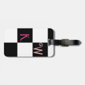 Schwarz-Weiß-Karo Zwei Initialen Monogramm Gepäckanhänger (Rückseite horizontal)