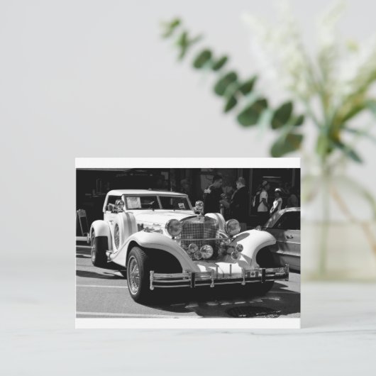 Schwarz-Weiß-Karte des Retro-Autos Excalibur Postkarte (Stehend Vorderseite)