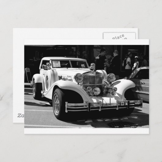 Schwarz-Weiß-Karte des Retro-Autos Excalibur Postkarte (Vorne/Hinten)
