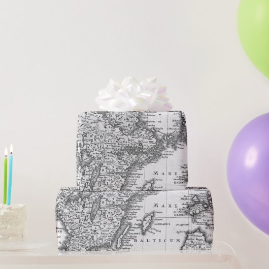 Schwarz-Weiß-Karte Skandinaviens Geschenkwrap Geschenkpapier (Partygeschenke)