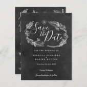 Schwarz-Weiß-Karton mit Blumenmuster Save the Date Postkarte (Vorne/Hinten)