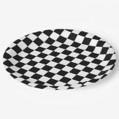 Schwarz-Weiß-Karton-Muster Pappteller (Schrägansicht)