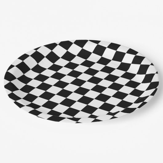 Schwarz-Weiß-Karton-Muster Pappteller (Schrägansicht)