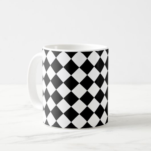 Schwarz-Weiß-Karton-Sichtflaggendesign Kaffeetasse (Vorderseite Links)