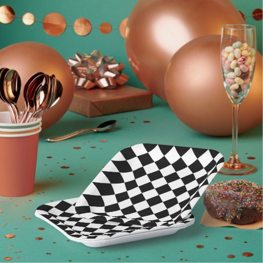 Schwarz-Weiß-Karton-Sichtflaggendesign Pappteller (Multi)