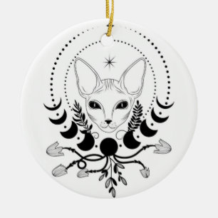 Schwarz-Weiß-Katz-Mond-Fenster-Sonnenfänger Keramik Ornament