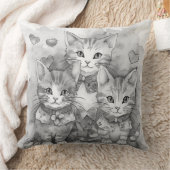 Schwarz-Weiß Kätzchen Herz Kissen (Decke)