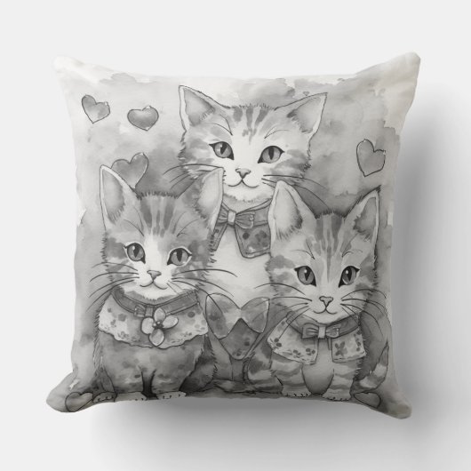 Schwarz-Weiß Kätzchen Herz Kissen (Vorderseite)