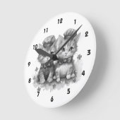 Schwarz-Weiß-Kätzchen mit Bogen-Krawatte und niedl Runde Wanduhr (Winkel)