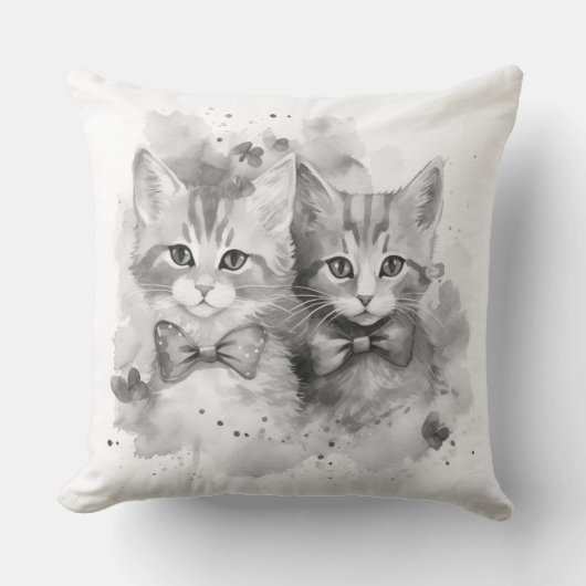 Schwarz-Weiß-Kätzchen mit Bogen und Schmetterlinge Kissen (Vorderseite)