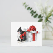Schwarz-Weiß-Kätzchen mit Geschenkboxen Postkarte (Stehend Vorderseite)