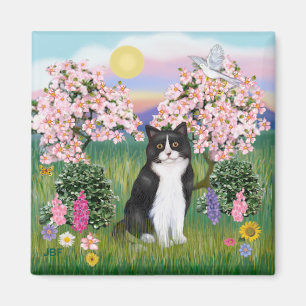 Schwarz-Weiß-Katze - Blüten Magnet