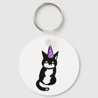 Schwarz-Weiß-Katze-Feier Schlüsselanhänger