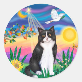 Schwarz-Weiß-Katze - Flut Runder Aufkleber