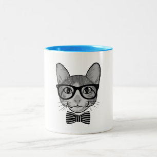 Schwarz Weiß Katze Hipster mit Fliege Zweifarbige Tasse
