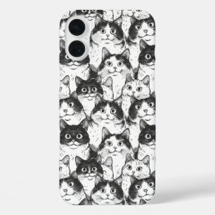 Schwarz-Weiß-Katze-Illustration iPhone 16 Plus Hülle