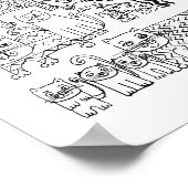 Schwarz-Weiß-Katze-Illustration Poster (Ecke)