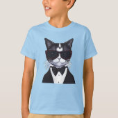 Schwarz-Weiß-Katze in einem Tuxedo und Bow-Krawatt T-Shirt (Vorderseite)