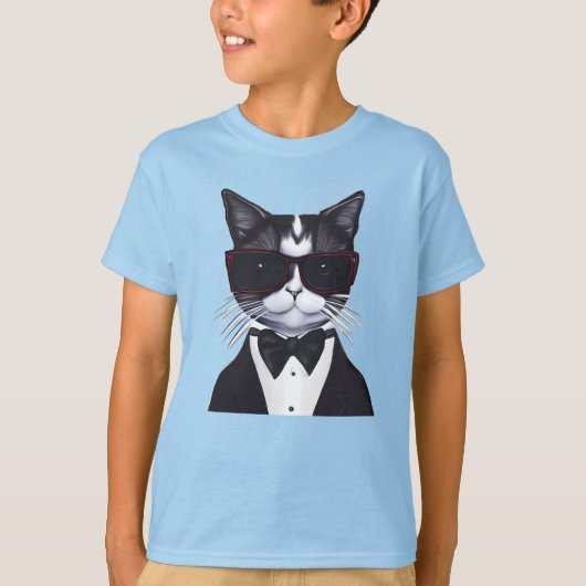 Schwarz-Weiß-Katze in einem Tuxedo und Bow-Krawatt T-Shirt (Vorderseite)