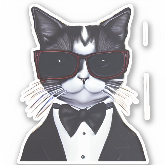 Schwarz-Weiß-Katze in einer Tuxedo- und Bow-Krawat Aufkleber (Vorderseite)