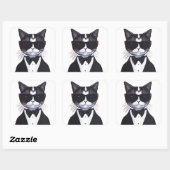 Schwarz-Weiß-Katze in einer Tuxedo- und Bow-Krawat Quadratischer Aufkleber (Blatt)