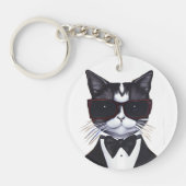 Schwarz-Weiß-Katze in einer Tuxedo- und Bow-Krawat Schlüsselanhänger (Vorderseite)