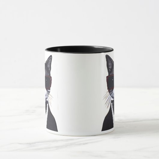 Schwarz-Weiß-Katze in einer Tuxedo- und Bow-Krawat Tasse (Zentrum)